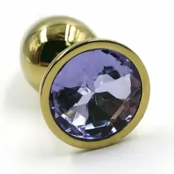Маленькая алюминиевая анальная пробка Kanikule Small с кристаллом – золотистый с лавандовым