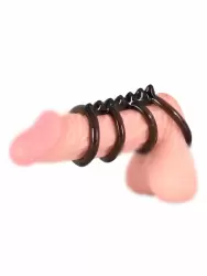 Эластичная насадка на пенис Orion Penis-Hodenring 4er, 4 кольца с подхватом мошонки и гребнем сверху, 6,5 см, черный