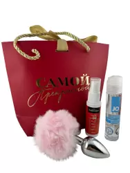 Подарочный набор для женщин Magic Moments: анальная металлическая пробка с хвостом Kanikule Small, клиторальный гель Hot Flowers Eruption с согревающе-покалывающим эффектом и вибрацией, 15 мл, лубрикант на водной основе Jo Personal H2O, 30 мл