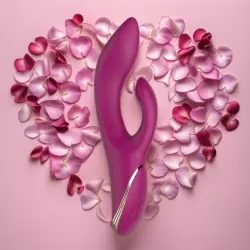 Изогнутый вибратор-кролик Anasteisha AN Leaf, 22 см, 10 режимов,  с функцией манящего движения, вишневый