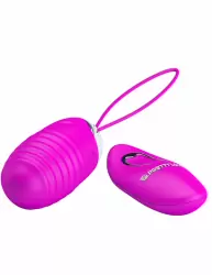 Ребристое виброяйцо PrettyLove Jessica, с пультом Д/У, 7,5 см, 12 режимов, фиолетовый