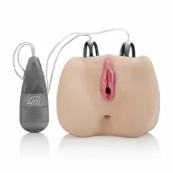 Мастурбатор вагина и анус Jana Cova Dual Pleasure с вибрацией  – телесный