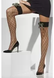 Чулки Fever в крупную сетку с бантиками - черный, милитари 