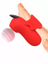 Вакуумный мини-стимулятор клитора Pretty Love Magic Devil, 7см, на палец, с электростимуляцией, красный