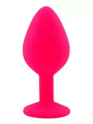 Средняя силиконовая анальная пробка Kanikule Medium с кристаллом – розовый с фиолетовым