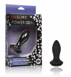 Анальная вибропробка California Power Gem, с белым кристаллом, 9,5 см, 10 режимов, силикон, черный