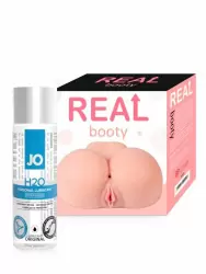 Мужской набор: Реалистичный двойной мастурбатор Real Booty 24 см и Нейтральный лубрикант JO Personal H2O - 60 мл
