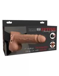Перезаряжаемый вибрострапон Fetish Fantasy 7 Hollow Rechargeable Strap-On Remote Tan