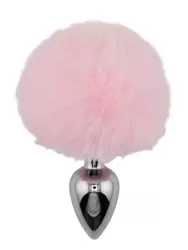 Серебристая анальная пробка с розовым заячьим хвостиком (Small) Kanikule