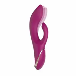 Изогнутый вибратор-кролик Anasteisha AN Leaf, 22 см, 10 режимов,  с функцией манящего движения, вишневый