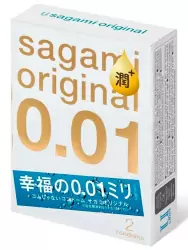 Гладкие презервативы Sagami Original 001 Extra Lub полиуретановые, с увеличенным количеством смазки, 2 шт