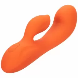 Изогнутый вибратор-кролик STELLA LIQUID SLCNE DUAL G, 17,8 см, силикон, оранжевый