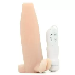 Насадка увеличитель Duo Clit Climax-Her с кольцом на мошонку, стимулятором клитора и вибрацией – телесная