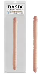 Фаллоимитатор двухголовый Basix Rubber Works 18 Ribbed Double Dong - телесный