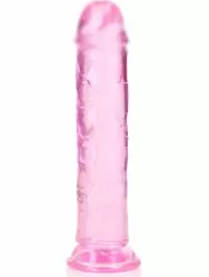Реалистичный фаллоимитатор RealRock Straight Realistic, 20 см, ТПЕ, прозрачный розовый