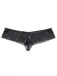 Трусики-тонг Coquette с жемчужной нитью – черный, Queen Size