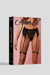 Женские трусики с поясом и гартерами, Amor El, L/XL, черные