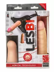 Пояс Harness Lesbi с двумя фаллоимитаторами NeoSkin 16,5 x 3,5 см и 11,5 x 3,5 см – телесный