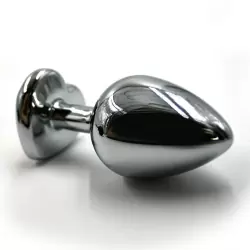 Маленькая алюминиевая анальная пробка Kanikule Small с кристаллом в форме сердца – серебристый с прозрачным