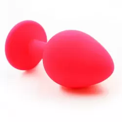 Средняя силиконовая анальная пробка Kanikule Medium с кристаллом – розовый с зеленым