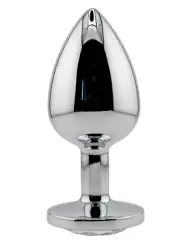 Большая алюминиевая анальная пробка Kanikule Large с кристаллом – серебристый с прозрачным