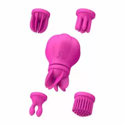 Стимулятор клитора и интимных зон Caress с 5-ю насадками - розовый