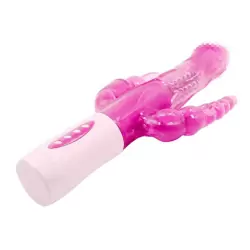 Вибратор тройного действия с ротацией Pretty Bunny Triple Pleasure – розовый 