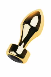 Средняя металлическая анальная втулка TOYFA Metal с кристаллом цвета турмалина - золотистый с черным