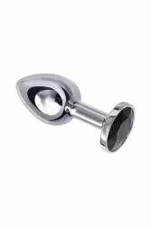 Маленькая изящная анальная пробка TOYFA с кристаллом цвета турмалина - серебристый с черным