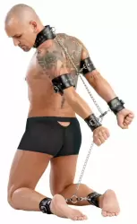 Кожаные оковы на цепочке Zado Complete Leather Bondage Set - черный