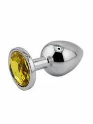 Серебристая анальная пробка с желтым кристаллом (Large) Kanikule