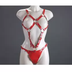 Красная сбруя Подиум из лакированной кожи - S/M