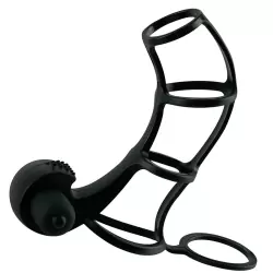 Насадка стимулирующая Beginner's Silicone Power Cage с кольцом на мошонку и вибрацией – черная