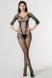 Закрытый кетсьюит-сетка со стройнящими зигзагами Femme Fatale - черный