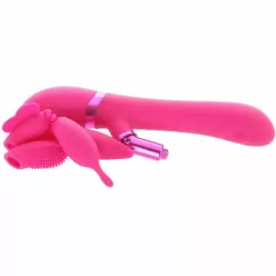 Универсальный вибратор-кролик Etsu, 4 насадки, 22,3 см, силикон, фуксия