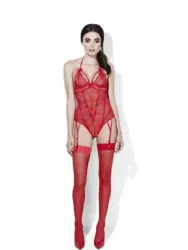 Красное боди с подвязками для чулок Незабываемая Скарлет (Fever) – S