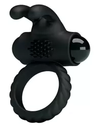 Эрекционное виброкольцо EUDORA с клиторальной щеточкой и ушками, 5,5 см, черный