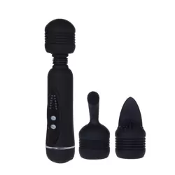 Водонепроницаемый массажер для тела Magical Massager с мощной вибрацией и 2-мя сменными насадками – черный 