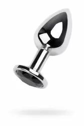 Тяжелая металлическая анальная пробка TOYFA с кристаллом цвета турмалина - серебристый с черным