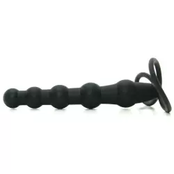 Ребристая насадка для двойного проникновения Beaded Dual Penetrator - Black, 14,5 см, силикон, черный