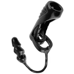 Насадка Extreme Enhancer with Anal Plug с кольцом на мошонку и пробкой – черная