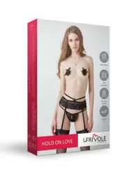 Оригинальный пояс для чулок из черного кружева с регулятором (Hold on love)L/XL