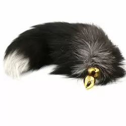 Маленькая алюминиевая анальная пробка Kanikule Small с хвостом из натурального меха – золотистый