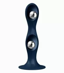 Фактурный фаллоимитатор Satisfyer Double Ball-R, два металлических шариками в стволе, 18 см, синий