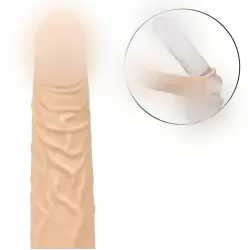 Реалистичная вибронасадка Performance Maxx Rechargeable Dual Penetrator, для двойного проникновения, 14 см, 10 режимов, светло-телесный