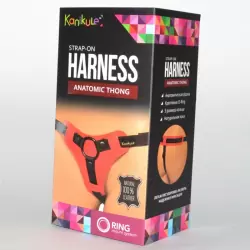Страпон-трусики Kanikule Anatomic Thong O-ring кожаные – красный с черным