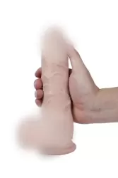 Реалистичный фаллоимитатор Real Basic, с мошонкой, 21,5 см, силикон, телесный