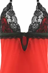 Красная сорочка с элементами из черного кружева и трусики Baci White Label – S/M