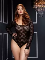 Черное кружевное боди Baci White Label с открытой спиной – Queen Size