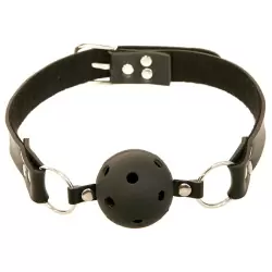 Дышащий кляп Breathable Ball Gag на кожаном ремешке - черный